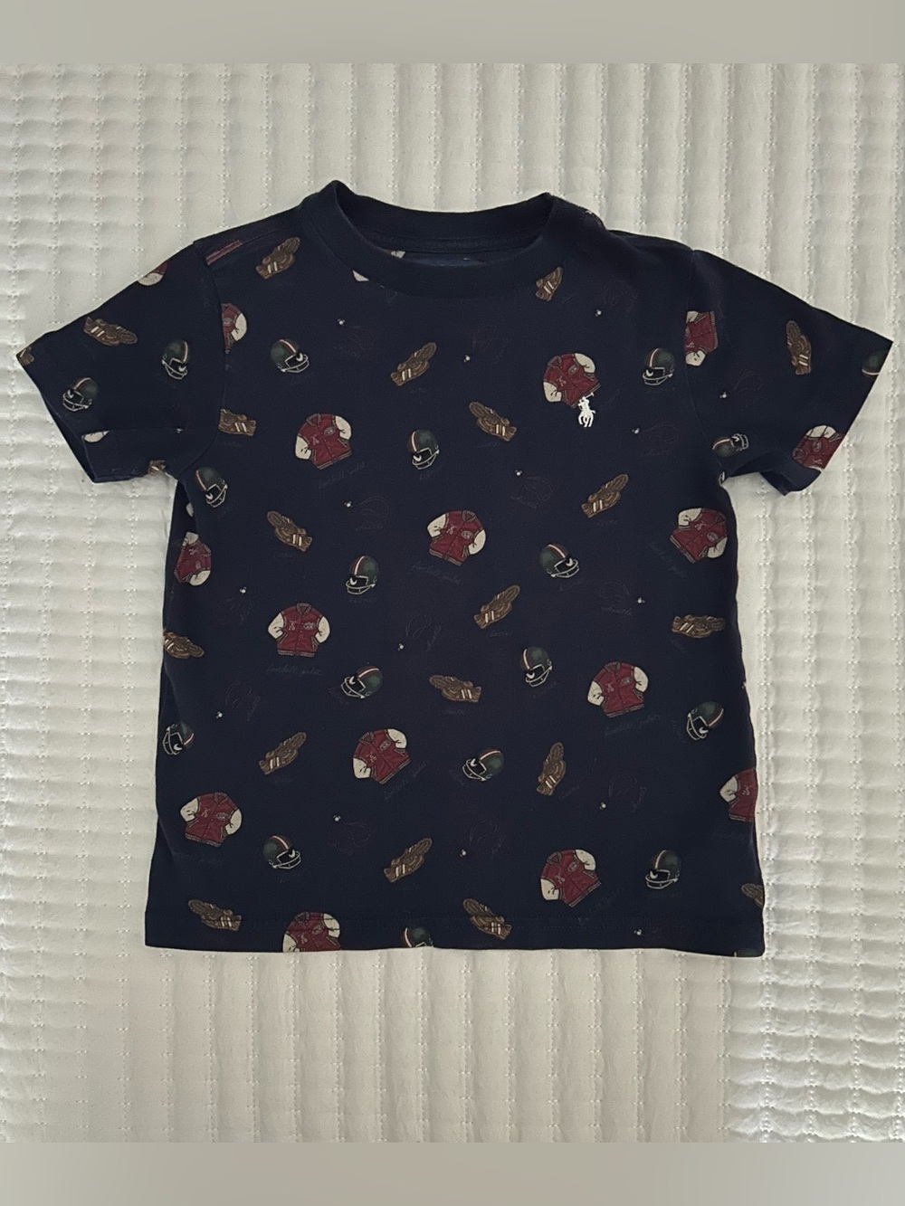 Polo by Ralph Lauren Navy Tossed Football Varsity Print Short Sleeve Tee 4/4T